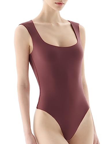PUMIEY Square Neck Bodysuit for women Sleeveless Body Suits Women Clothing Summer Tops, Marsala X-Small