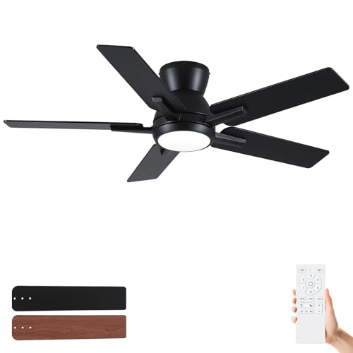 Sevenine 42 Inch Ceiling Fan with Light and Remote,Flush Mount,5 ...