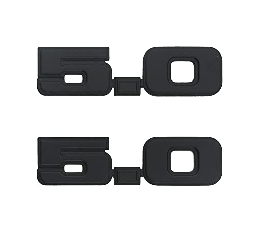 Image of 2Pc 5.0 Emblem Liter Door 3D Fender Side Adhesive Badge Plate Right Left Sticker Replacement for 1979-1993 150 (All Black)