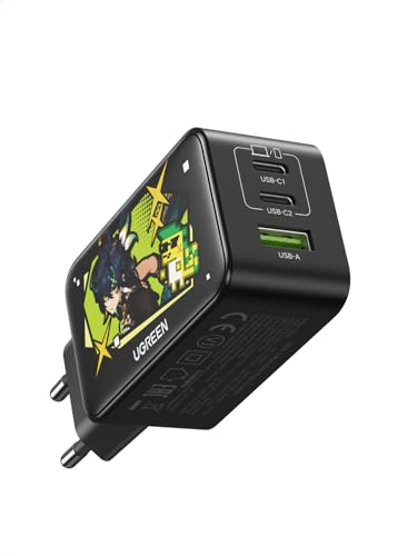 UGREEN Nexode 65W USB C GAN Tech Cargador 3 Puertos, Adaptador de Corriente USB C Compatible con MacBook Air, iPhone 16/15/14/13, iPad, Samsung Galaxy S24/ S23/ S22, Google Pixel 7 Pro Negro-GI