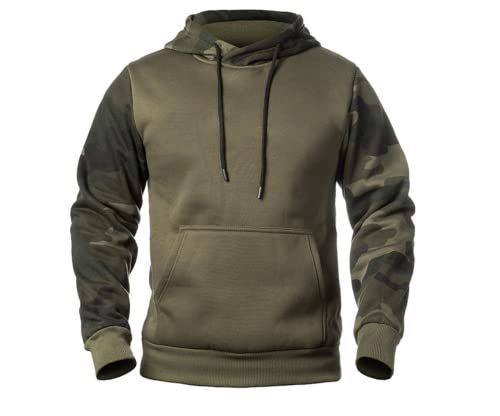 WANMN Suéter de Camuflaje a Juego para Hombre Otoño / Invierno con Capucha Suelta Talla Grande Sudadera con Capucha de Lana con cordón Casual, Verde, XXL Cover