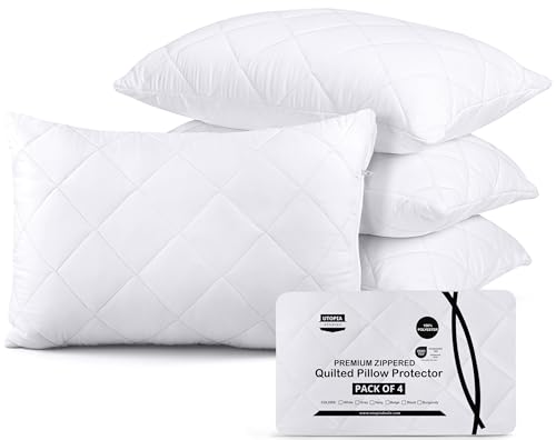 Utopia Bedding Pillow Protector 50x75 cm Quilted Zippered, Soft & Breathable Microfiber Pillowcase Protectors (White