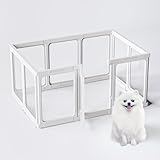 Jalove Acrylic Dog Playpen Indoor, 24“ H Plastic Pet Playpen with Door, Clear Pet Play Pen for Puppy Cat Rabbit Ferret, Easy Assemble Dog Pen, Preferable for Small Cage, White 10 PCS