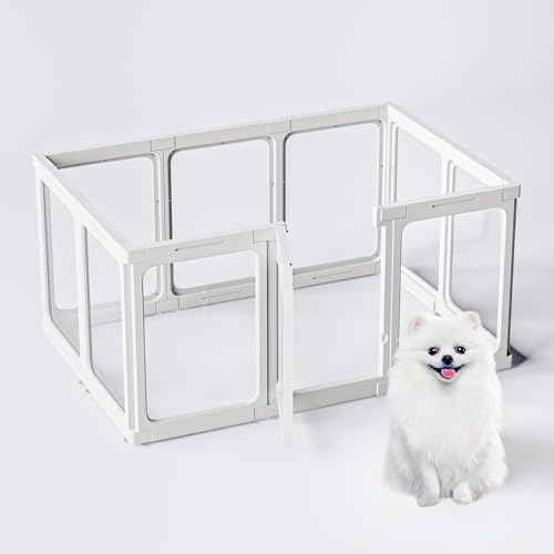 Jalove Acrylic Dog Playpen Indoor, 24“ H Plastic Pet Playpen with Door, Clear Pet Play Pen for Puppy Cat Rabbit Ferret, Easy Assemble Dog Pen, Preferable for Small Cage, White 10 PCS