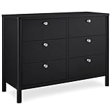 Delta Children Brooks 6 Drawer Dresser with Interlocking Drawers (Includes 3 Sets of Knobs – Choose from Natural, Brushed Nickel & Melted Bronze), Midnight Grey