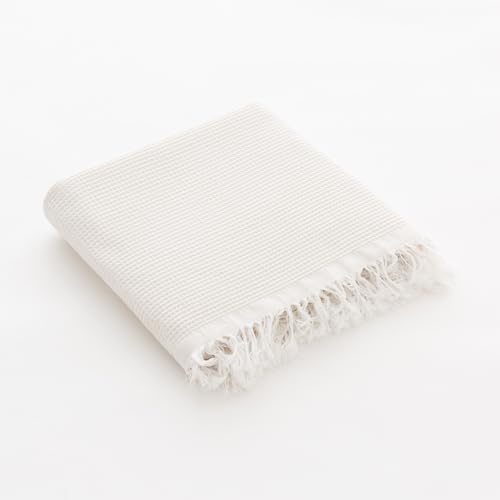 GAMUSI Fouta Paréo Serviette de Plage Légère Nid d'Abeille 90x180 cm, Couleur Blanc