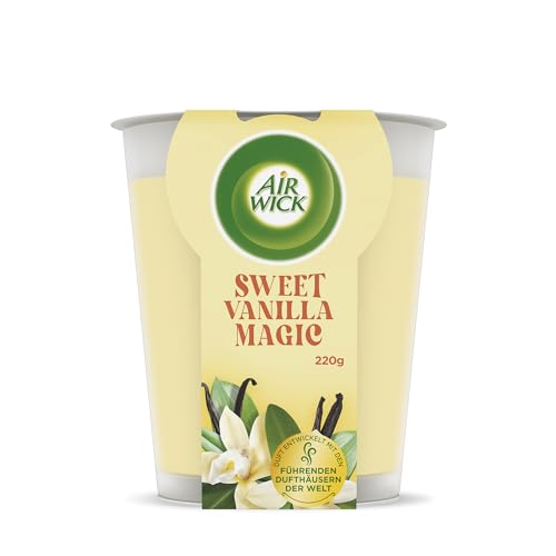 Air Wick Wohlfühl-Duftkerze XL im Glas – Duft: Sweet Vanilla Magic – Bis zu 40 Stunden Brenndauer – Enthält natürliche ätherische Öle – 220 g Duftkerze
