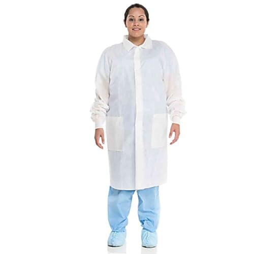 Halyard Health 10120 Basic Lab Coat with Traditional Collar and Knit Cuffs, Small, White (Pack of 25)
