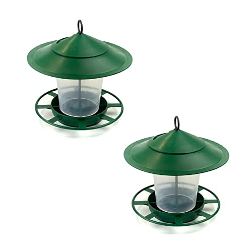 Image of etree Easy Clean Hanging Lantern Bird Feeder (2025 Design) - Prevent Disease & Protect Wildlife Dark Green Pack of 2