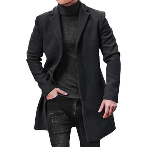 Trench-coat thermique laine homme manteau long décontracté revers poche chaud hiver