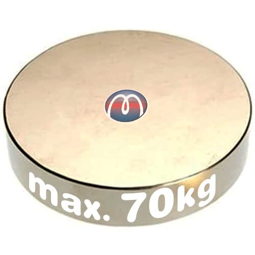 Magnes krążkowy okrągły Ø 70 x 10 mm – neodymowy N45, nikiel – utrzymuje 200 kg – szyba magnetyczna – silne magnesy trwałe (supermagnesy) o ekstremalnej przyczepności do zastosowań przemysłowych i domowych