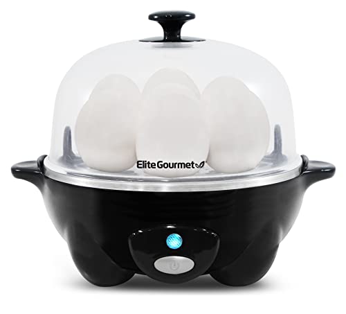Comparison: Best Electric Egg Poacher 11 Elite Gourmet EGC-007B# Rapid Egg Cooker, 7 Easy-To-Peel, Hard, Medium, Soft Boiled Eggs, Poacher, Omelet Maker, Auto Shut-Off, Alarm, 16-Recipe Booklet, Black