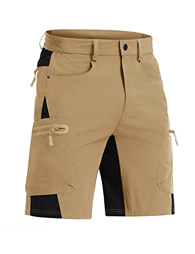 CRYSULLY Shorts for Men Short Outdoor Hiking Relaxed Fit Casual Lightweight Workout Fishing Trousers Khaki XXL