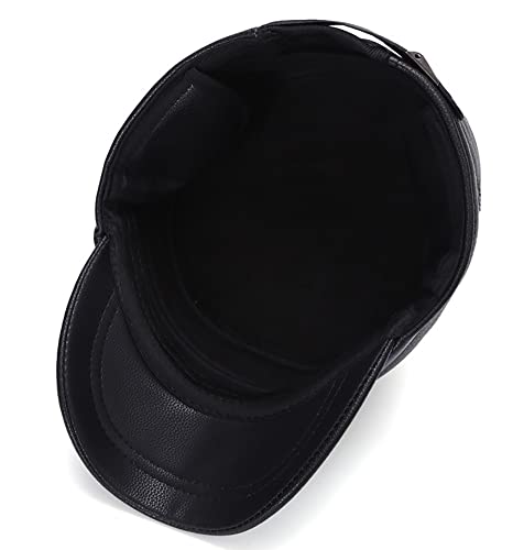 Boné masculino de beisebol de inverno PU couro quente com protetores de ouvido dobráveis casual clás