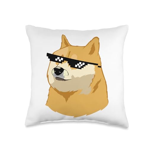 Doge With Sunglasses Funny Dogecoin Crypto Meme Throw Pillow