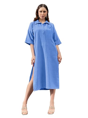 Image of PURVAJA Women's Maxi Solid Linen Dress