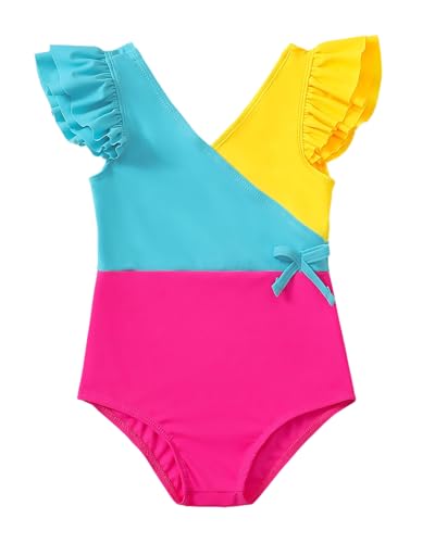 Mioglrie Toddler Baby Swimsuit Girl Bathing Suit Girl 2T 3T 4T 5T 6T Girls One Piece Swimsuits Color Block Swimwear
