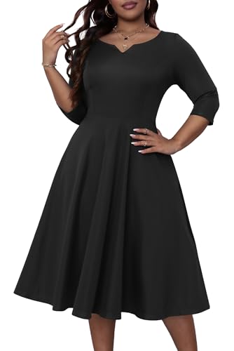 Runwind Plus Size Black Dresses for Curvy Women Fit and