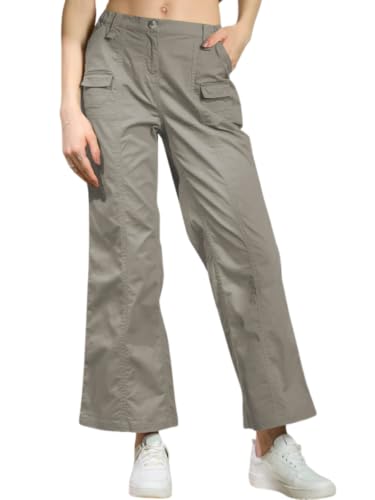 Image of GRECIILOOKS Cargo Pants For Woman | Trousers For Womans |High Waist Cotton Trouser for Women - Flared Parachute Pants with Side Pockets |Womens Cargo Pant | Elegant for College & Events (Available in Plus Size)
