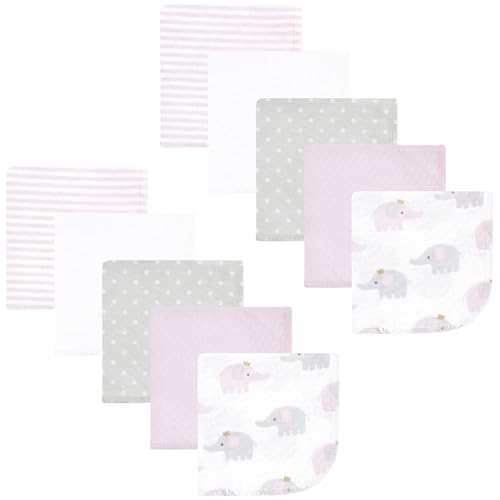 Image of Hudson Baby Unisex Baby Flannel Cotton Poly Washcloths, Lilac Elephants 10 Pack, One Size