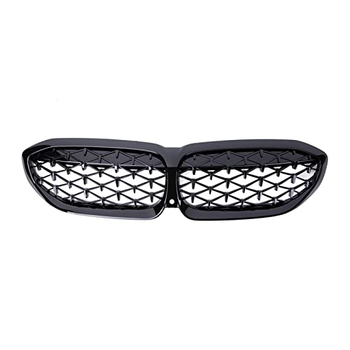 Compatible con BMW Serie 3 G20 2019-2022 330i 340i Diamond Meteor Racing Grills Parrilla delantera de coche Parrillas de riñón Parachoques Capó Parrilla Moldura(Black with Hole)