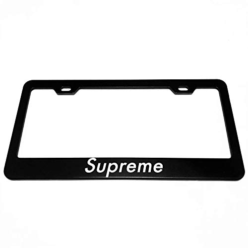 NYCPrimeTech Matte Black Stainless Steel Supreme Gas Lovers License Plate Frame / 2 Hole License Plate Holder Compatible with USA & Canada Standard 6