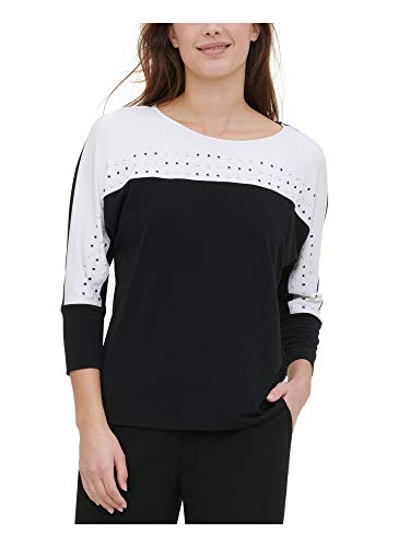 Calvin Klein Womens Black 3/4 Sleeve Jewel Neck Blouse Top Size L