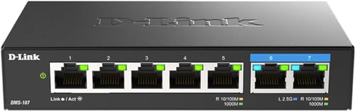 D-Link 7-Port 2.5Gb Unmanaged Gaming Switch with 2 x 2.5G, 5 x 10/100/1000 Mbps - Multi-Gig,...