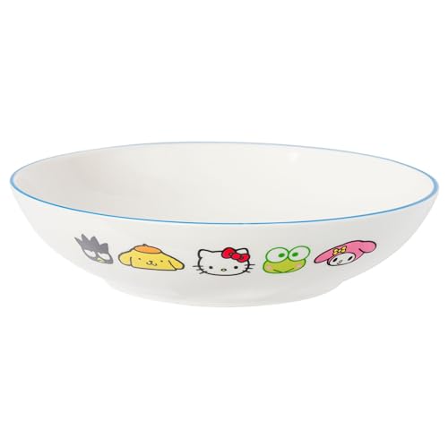 Silver Buffalo Sanrio Hello Kitty and Friends Featuring Badtz-Maru, Pompompurin, Keroppi, My Melody, Tuxedo Sam, and Chococat Ceramic Dinner Pasta Bowl, 9 inches