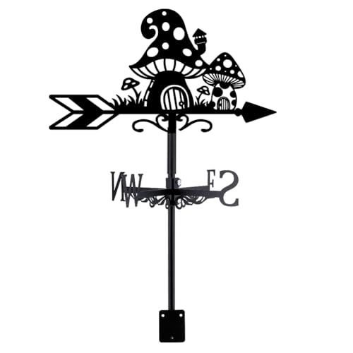 SUPERDANT Mushroom House Weather Vane Mushroom Metal Weathervane Funny Windvanes Weathercock Decorative Black Wind Direction Vanes Signs for Farmhouse Sheds Outdoor Garden Lawn Roof Decoration
