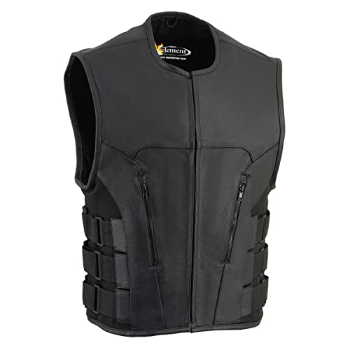 Xelement B95080 Men's ‘Creeper' Black Advanced Triple Strap Design Leather Motorcycle Vest - 2X-Large #TOP6