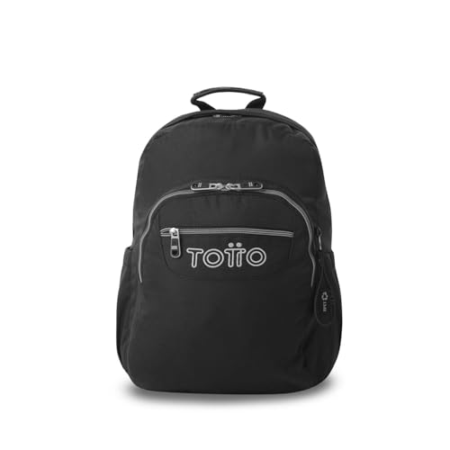 TOTTO - Mochila Escolar, Modelo Acuarela Ecole Solid, Capacidad 20L, Compartimento para PC 14', Bolsillos Botella, Organizador con Portallaves, Espaldar Ergonómico, Correas en S, Color Negro