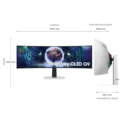 Samsung Monitor Gaming Odyssey OLED G9 (S49DG934), Curvo (1800R), 49'', 5120x1440 (DQHD), 32:9, HDR10+, QD-OLED Glare Free, 240Hz, 0,03ms (GtG), Compatibilità G-Sync, HDMI, Micro HDMI, DP - Immagine 1