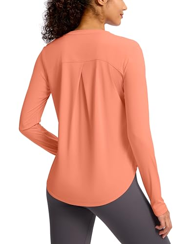 Soothfeel Womens UPF 50+ Sun Shirts Long Sleeve SPF UV Protection Rash Guard Lightweight Quick Dry Hiking Workout Tops Orange_pinkL