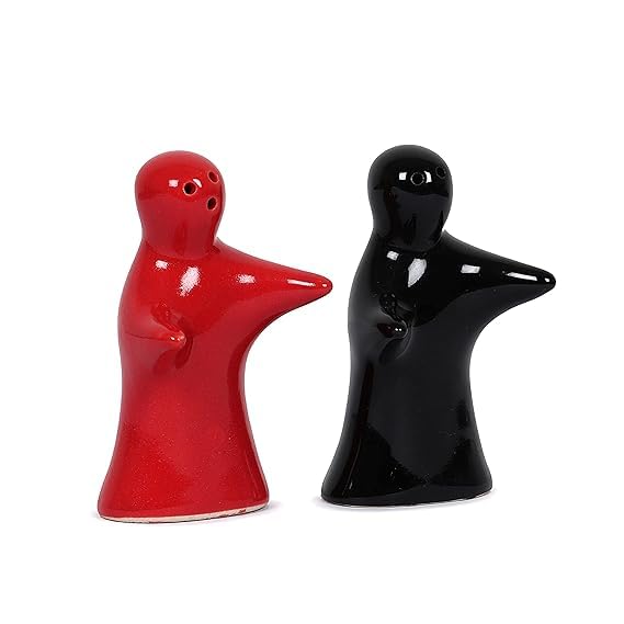 Image of Qimacplus Hug Design Salt and Pepper Shakers Charming Couple Set for Retro Farmhouse Decor, Ideal Kitchen Accessories for Home Decor (Red & Black)