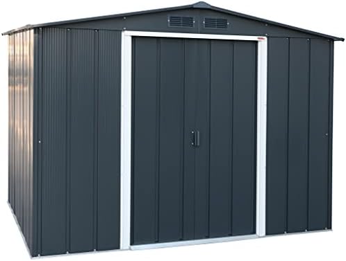 Duramax ECO 8' x 8' Hot-Dipped Galvanized Metal Garden Shed - Anthracite with Off-White Trimmings - 15 Years Warranty