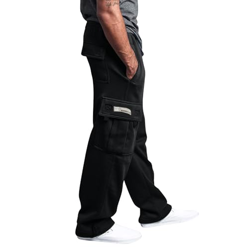 Cargo Sweatpants for Men Baggy Fleece Sweatpants Open Bottom Drawstring Plus Size Hiking Pants Joggers with Pockets