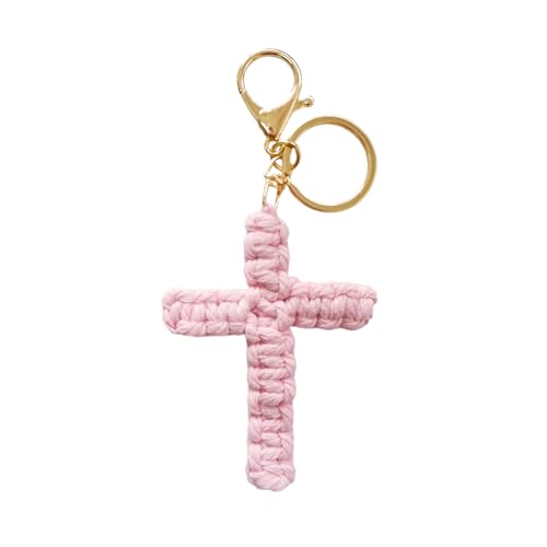 Wdbild Llavero de cruz de algodón trenzado, símbolo religioso para llaves, accesorios de coche, decoración suave, llavero, Pin de llavero con cruz, Talla única