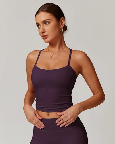 Image of QBGJTD Womens Longline Sports Bras Cross Back Active Gym Yoga Padded Workout Crop Tank Top with Built in Bra