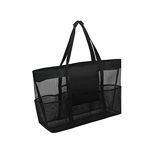 Mobestech Portable Mesh Beach Tote Bag Black Water Resistant Storage for Clothes Bath Essentials for Travel Family Outings