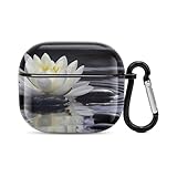 White Lotuses and Black Zen Stones Bluetooth Earbuds Case Cover Portable Headphone Case Earphone Protective Case Compatible with Airpods 3