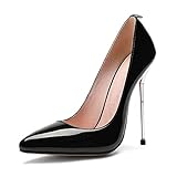 Damen High Heel Spitzschuh Leder PU rutschfest für Wanderschuhe Outdoor rutschfeste Pumps Absatz 12CM (Schwarz 3 UK)