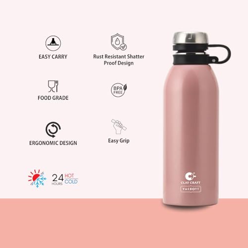 Image of CLAY CRAFT VACBOTT Charlie Double Walled|18 Hours Hot and 24 Hours Cold Water Bottle Vacuum Insulated Flask Bottle 900ml|1 Pcs Water Bottle|Travelling|BPA-Free|BIS Certified|1Year Limited Warranty