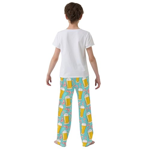 ZZXXB Beer Shrimp Boys Long Pants Soft Trousers Elastic Waist Kids Lounge Bottoms with Pockets S-XL3