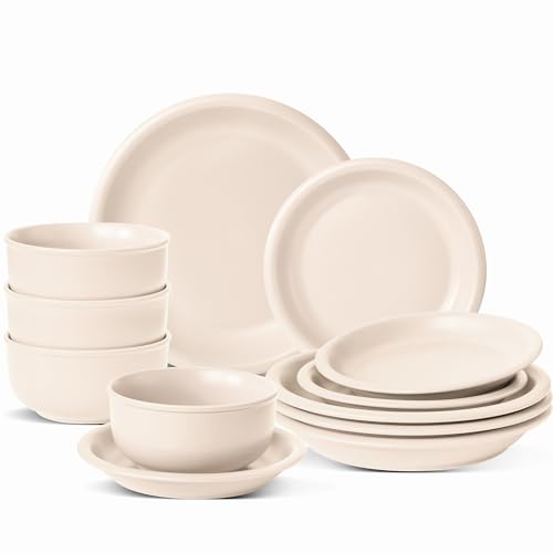 Ruxmirae Timeworn Clay Dinnerware Set, 12 Pieces Stoneware Sets for