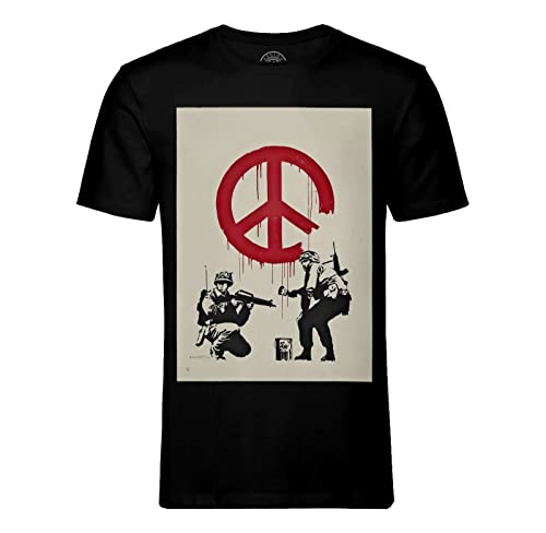 T-shirt Banksy homme col rond en coton bio avec peinture soldat signe paix