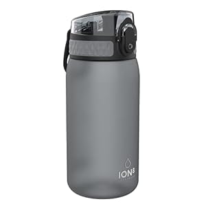 Ion8 Sport Water Bottle- Leakproof and BPA-free Water Bottle – Fits in Lunch Boxes, Handbags, Car Cup Holders, Backpacks and Bike Holders, 12 oz / 350 ml (Pack of 1) – OneTouch 1.0 – Gray
