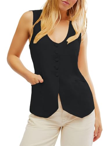 Womens Vest Top Trendy V Neck Summer Sleeveless Blazer Vest Waistcoat Linen Cotton Tank Tops 20252