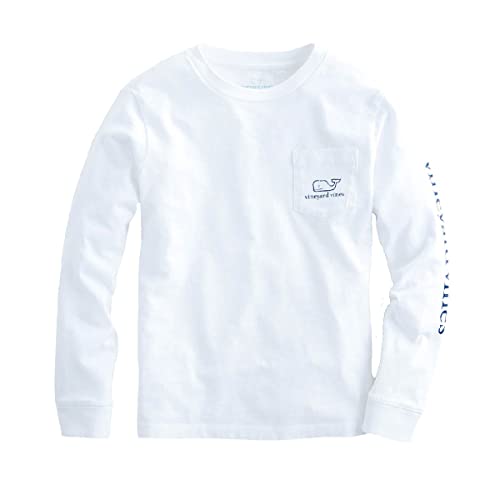 vineyard vines Boys' Long Sleeve Vintage Whale Pocket T-Shirt, White Cap, Small