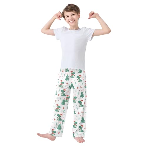 ZZXXB Dinosaur Candy Cane Boys Long Pants Soft Trousers Elastic Waist Kids Lounge Bottoms with Pockets S-XL2